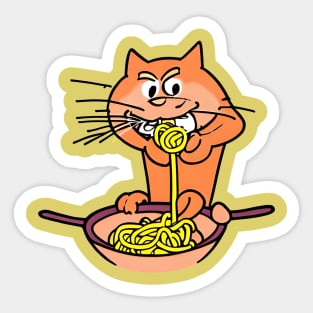 Cat Eating Spaghetti, Cat Eating Ramen - Funny Cute Cat Sticker